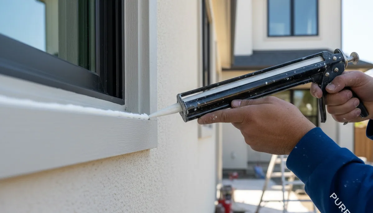 Professional caulking and sealing on a West Palm Beach FL home exterior by expert painting contractors