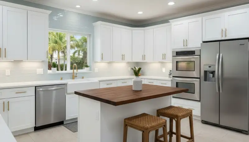 Refinished kitchen cabinets with smooth modern finish by house painters in West Palm Beach, FL