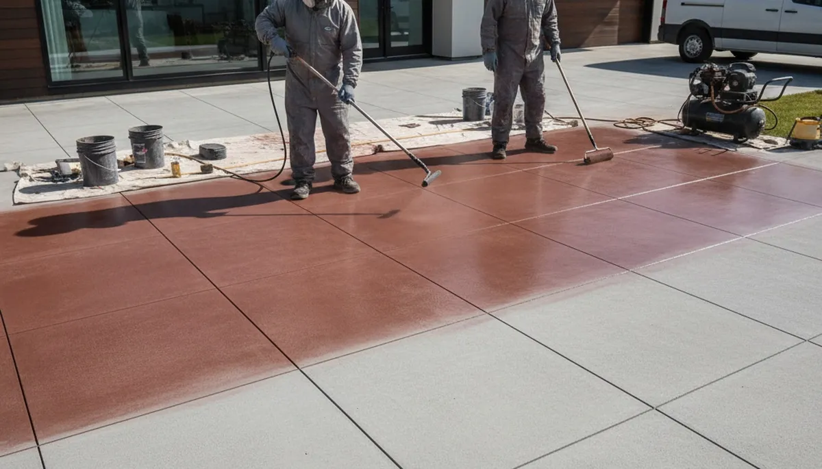 Professional concrete staining on driveway in West Palm Beach FL by local house painting contractors