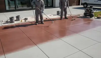Professional concrete staining on driveway in West Palm Beach FL by local house painting contractors