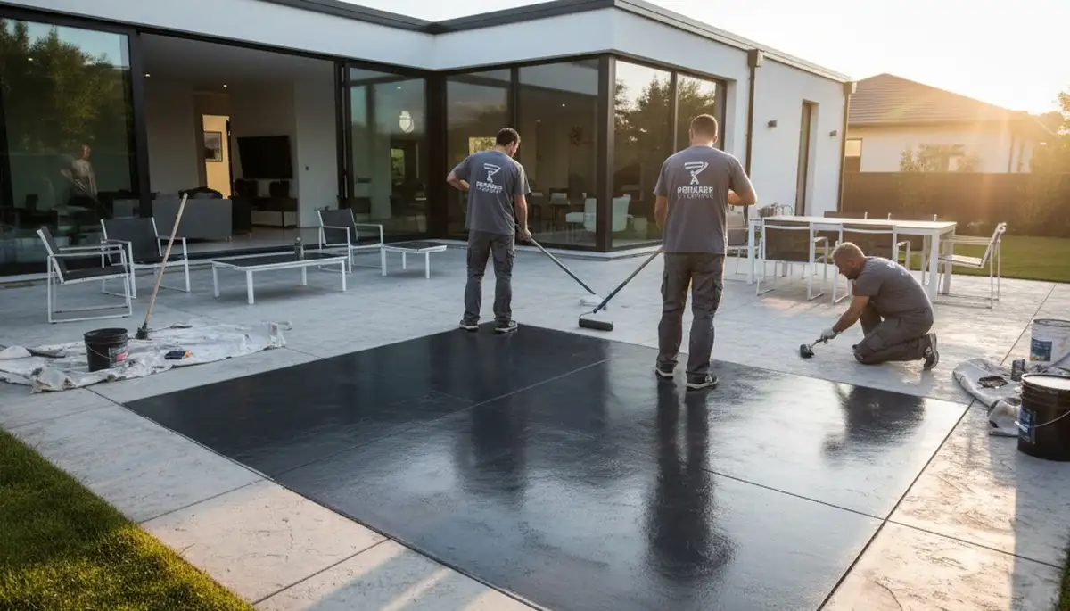 Professional concrete staining on patio in West Palm Beach, FL by local house painting experts