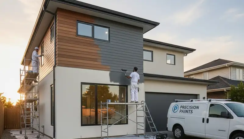 Professional exterior house painters in West Palm Beach FL applying durable coastal paint finish