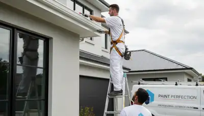 Professional gutter painting on coastal home in West Palm Beach, FL by expert house painters
