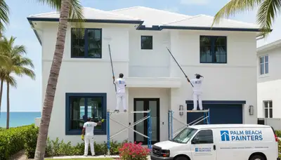 Professional house painters finishing exterior home in West Palm Beach FL