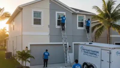 Professional house painters finishing exterior home in West Palm Beach FL