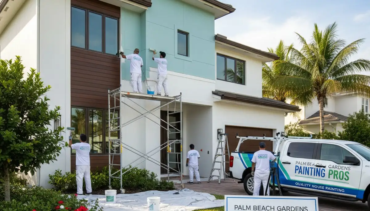 Professional house painters in West Palm Beach FL finishing exterior home painting project
