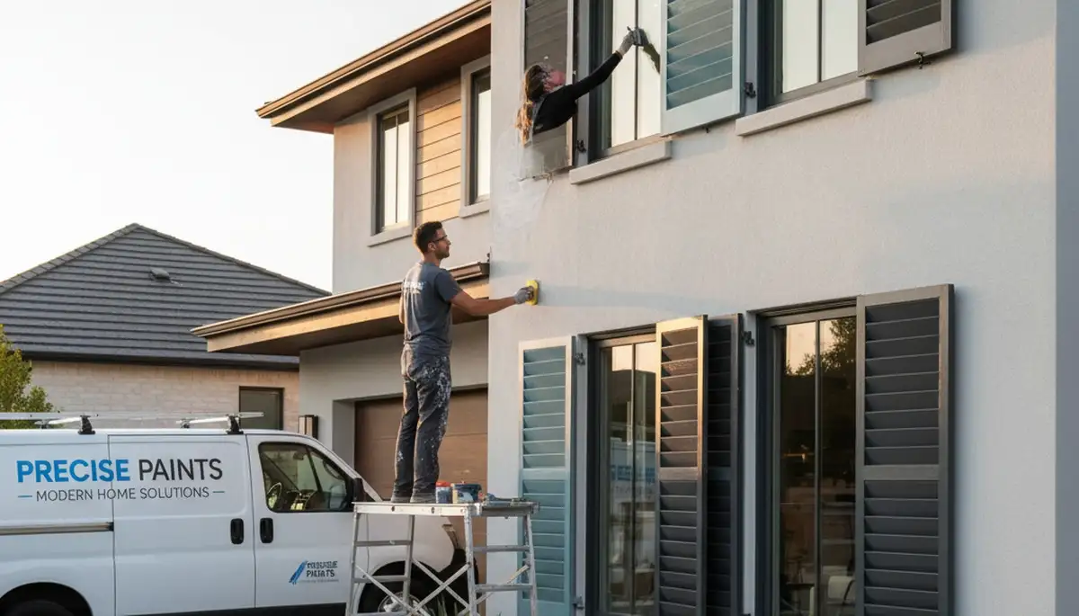 Professional shutter painting on coastal home in West Palm Beach, FL by expert house painters