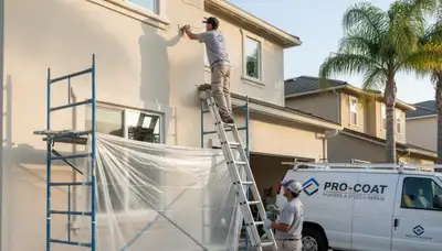 Professional stucco repair on coastal home exterior in West Palm Beach, FL by expert painting contractors