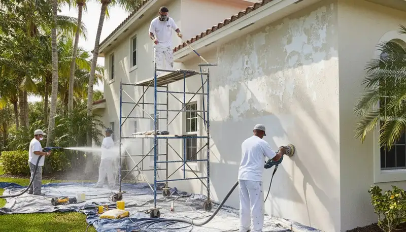Professional surface prep for exterior house painting in West Palm Beach FL ensures smooth, lasting finishes