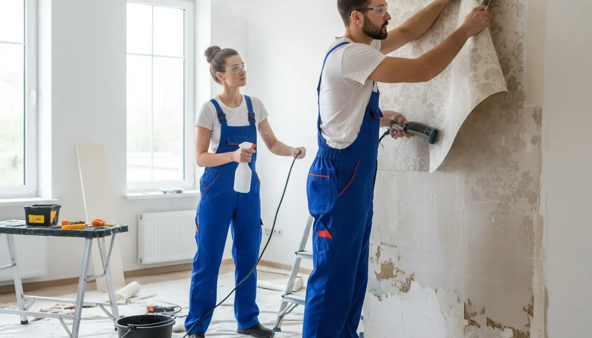 Professional wallpaper removal service in West Palm Beach FL preparing walls for fresh interior painting
