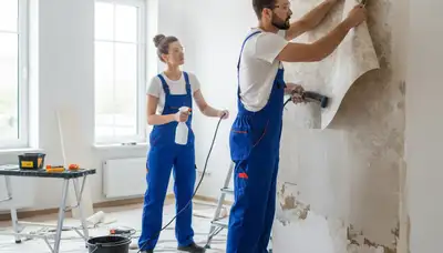 Professional wallpaper removal service in West Palm Beach FL preparing walls for fresh interior painting